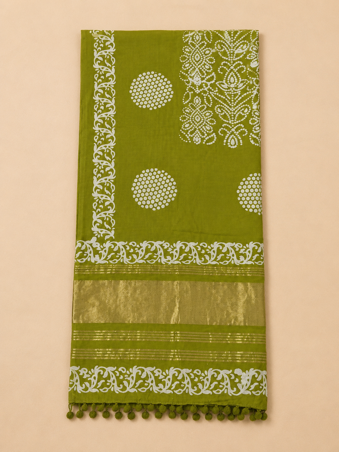 Mehndi Cotton Blend Printed Unstitched Dress Material