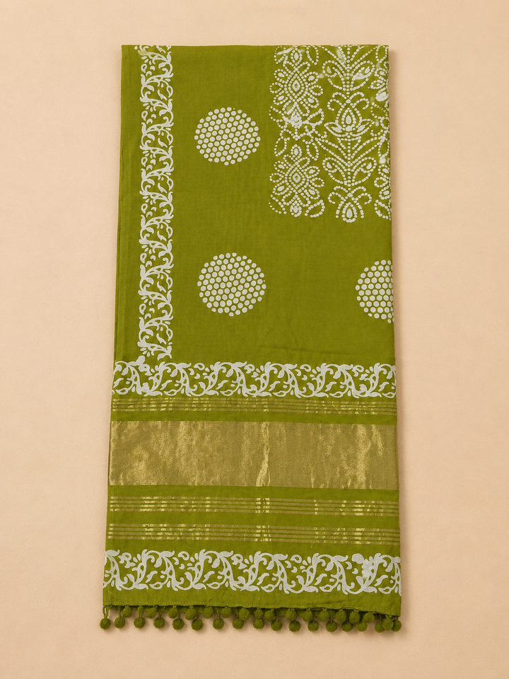 Mehndi Cotton Blend Printed Unstitched Dress Material