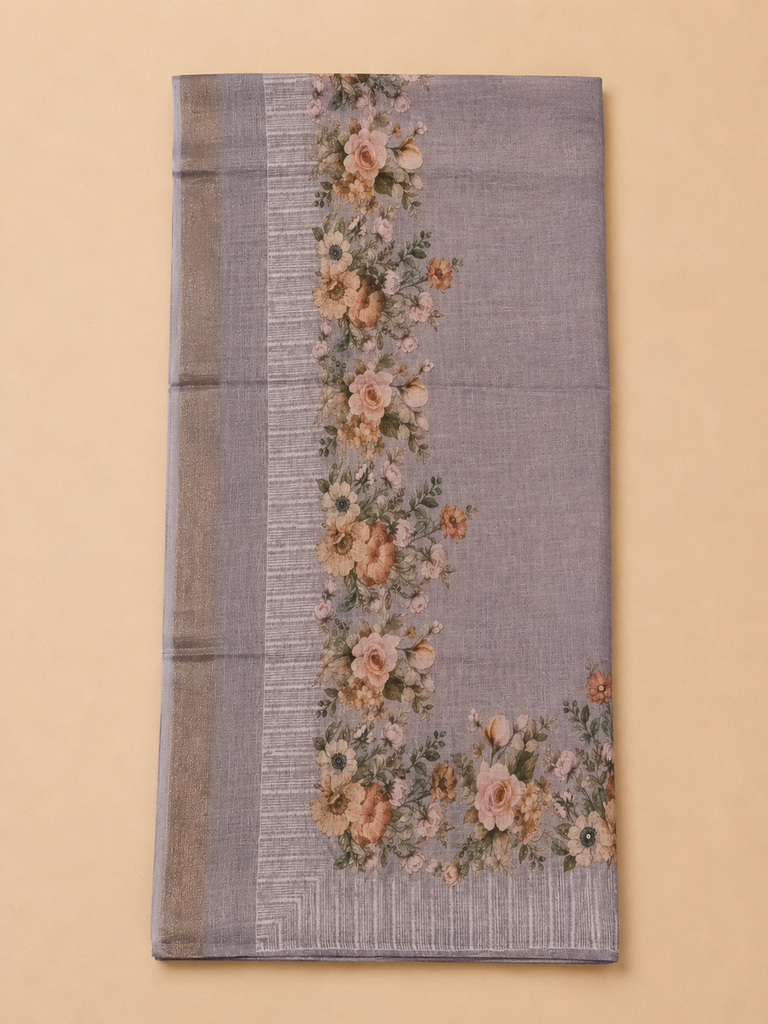 Mauve Linen Blend Printed Unstitched Dress Material