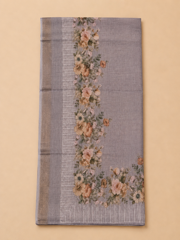Mauve Linen Blend Printed Unstitched Dress Material