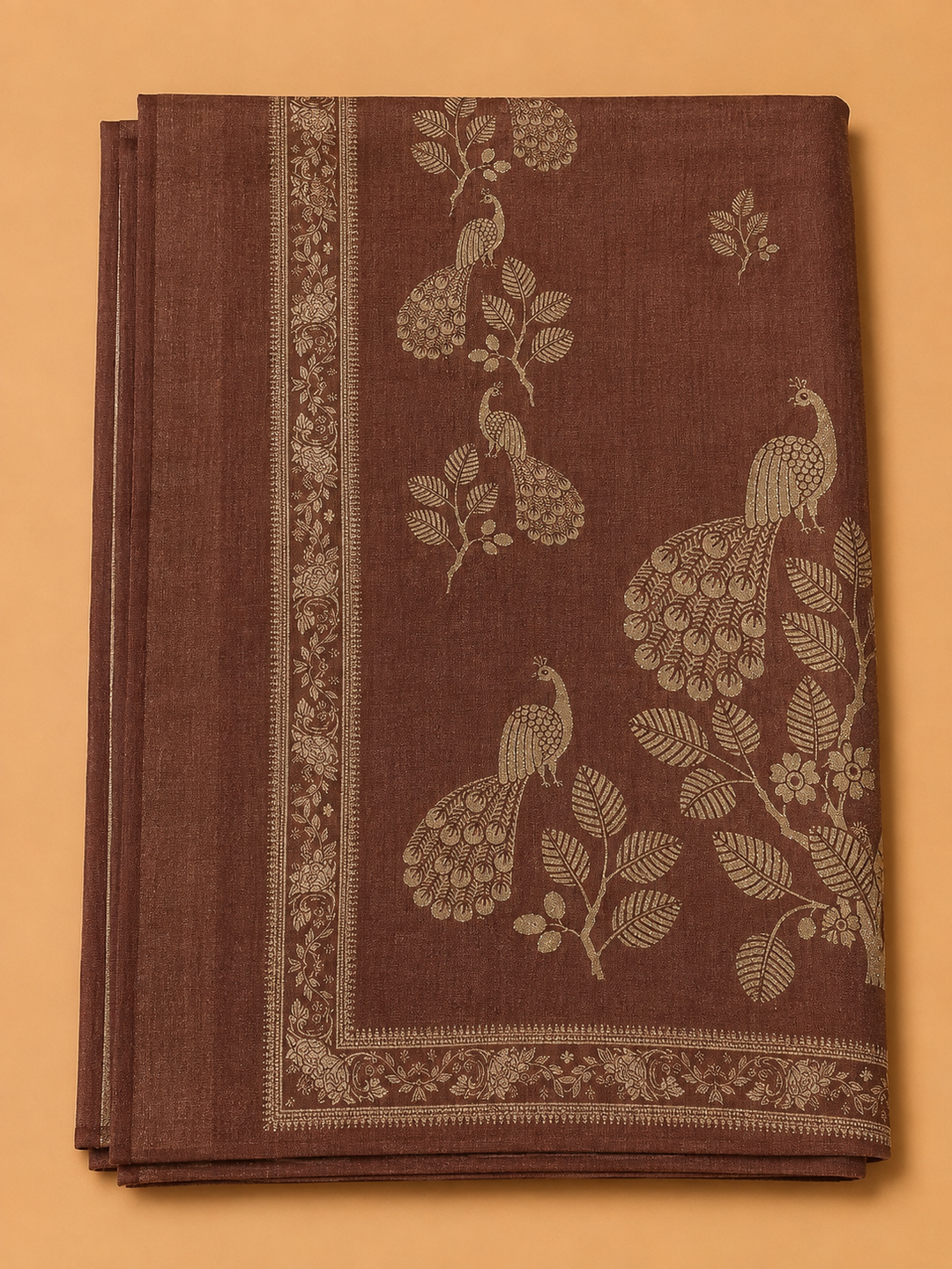 Brown Linen Blend Printed Unstitched Dress Material