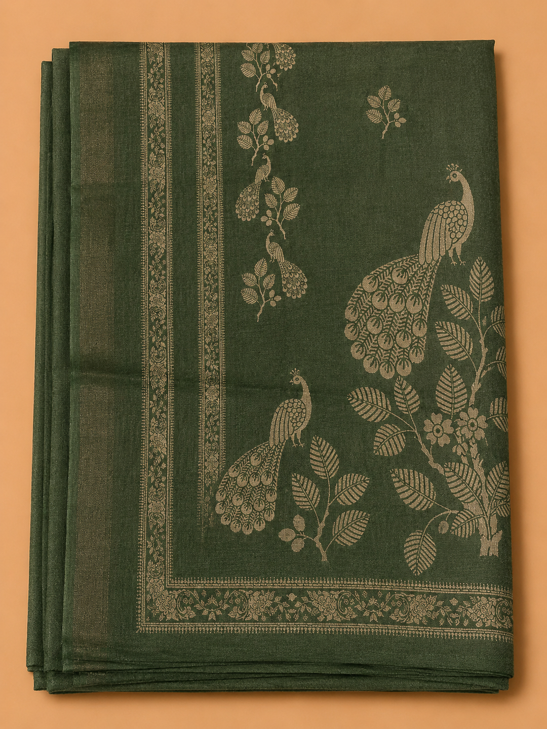 Green Linen Blend Printed Unstitched Dress Material