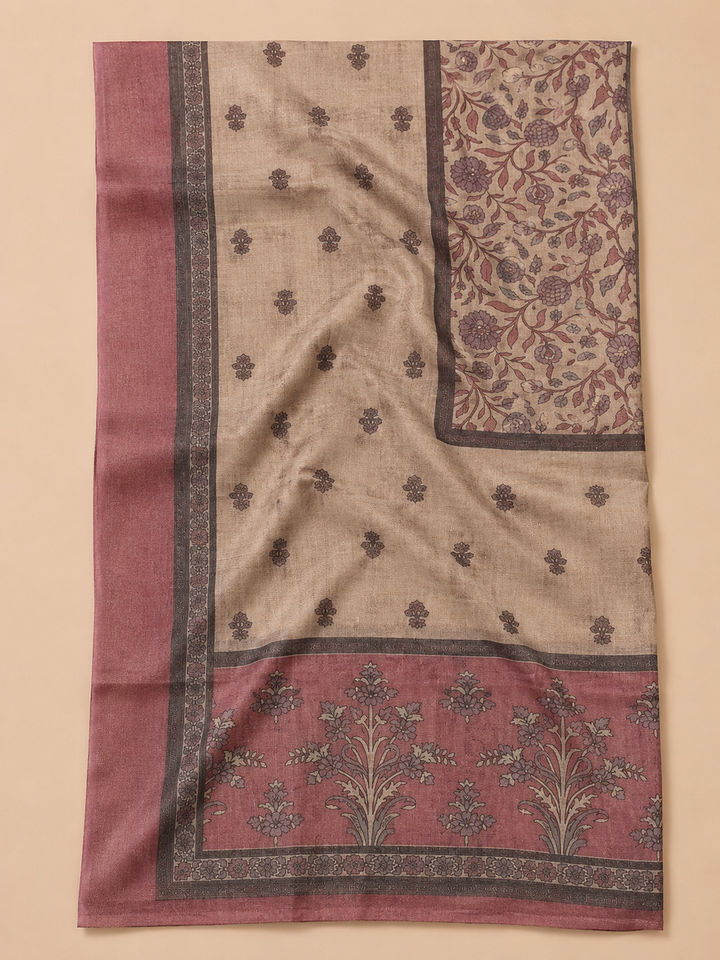 Onion Pink Linen Blend Printed Unstitched Dress Material