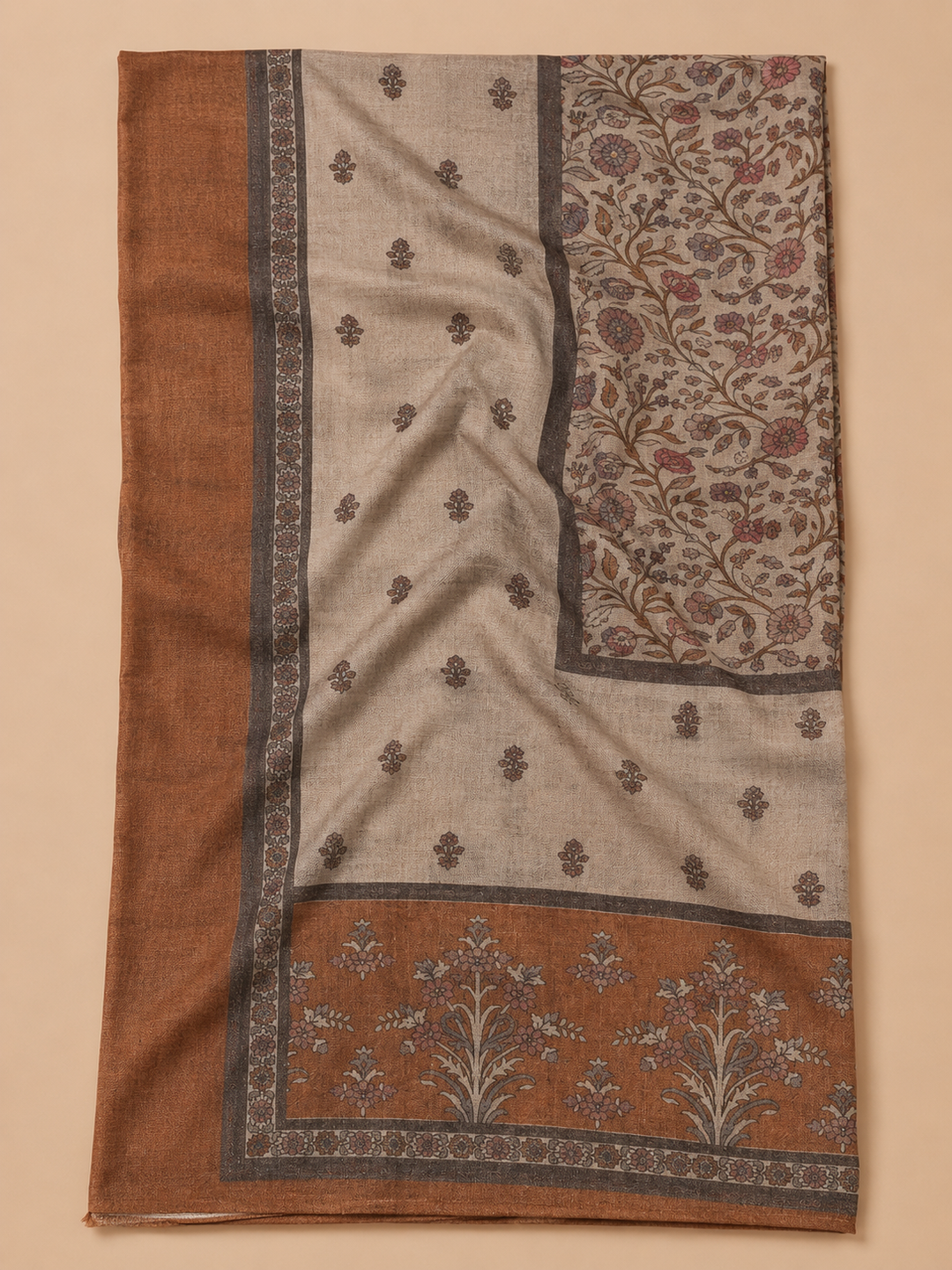Rust Linen Blend Printed Unstitched Dress Material
