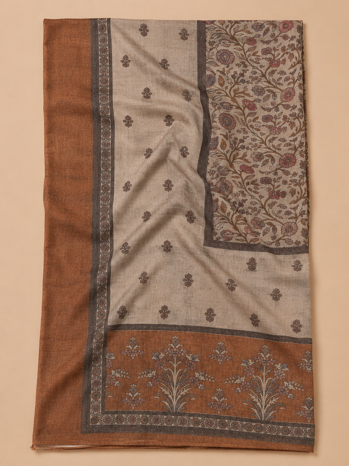 Rust Linen Blend Printed Unstitched Dress Material