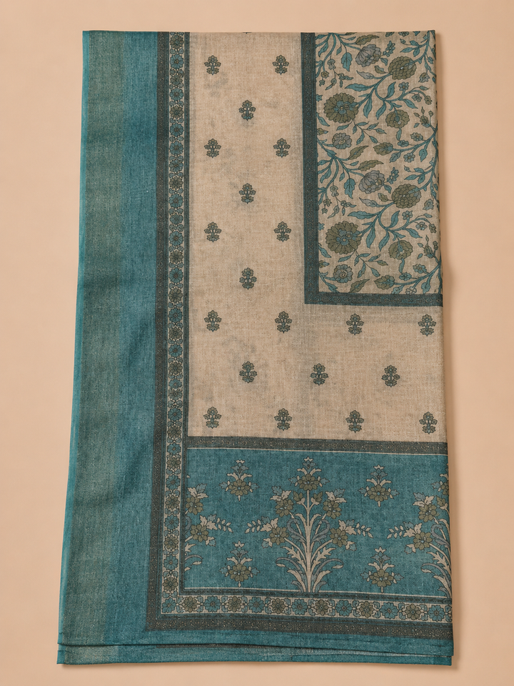 Rama Green Linen Blend Printed Unstitched Dress Material
