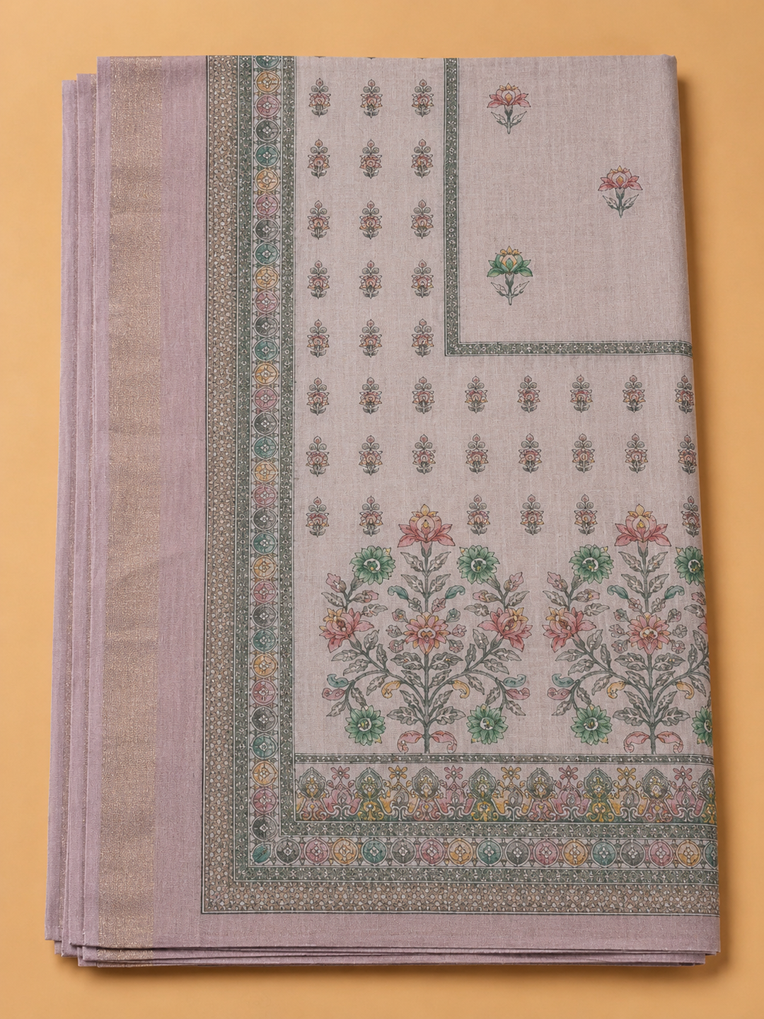 Onion Pink Linen Blend Embroidered Unstitched Dress Material