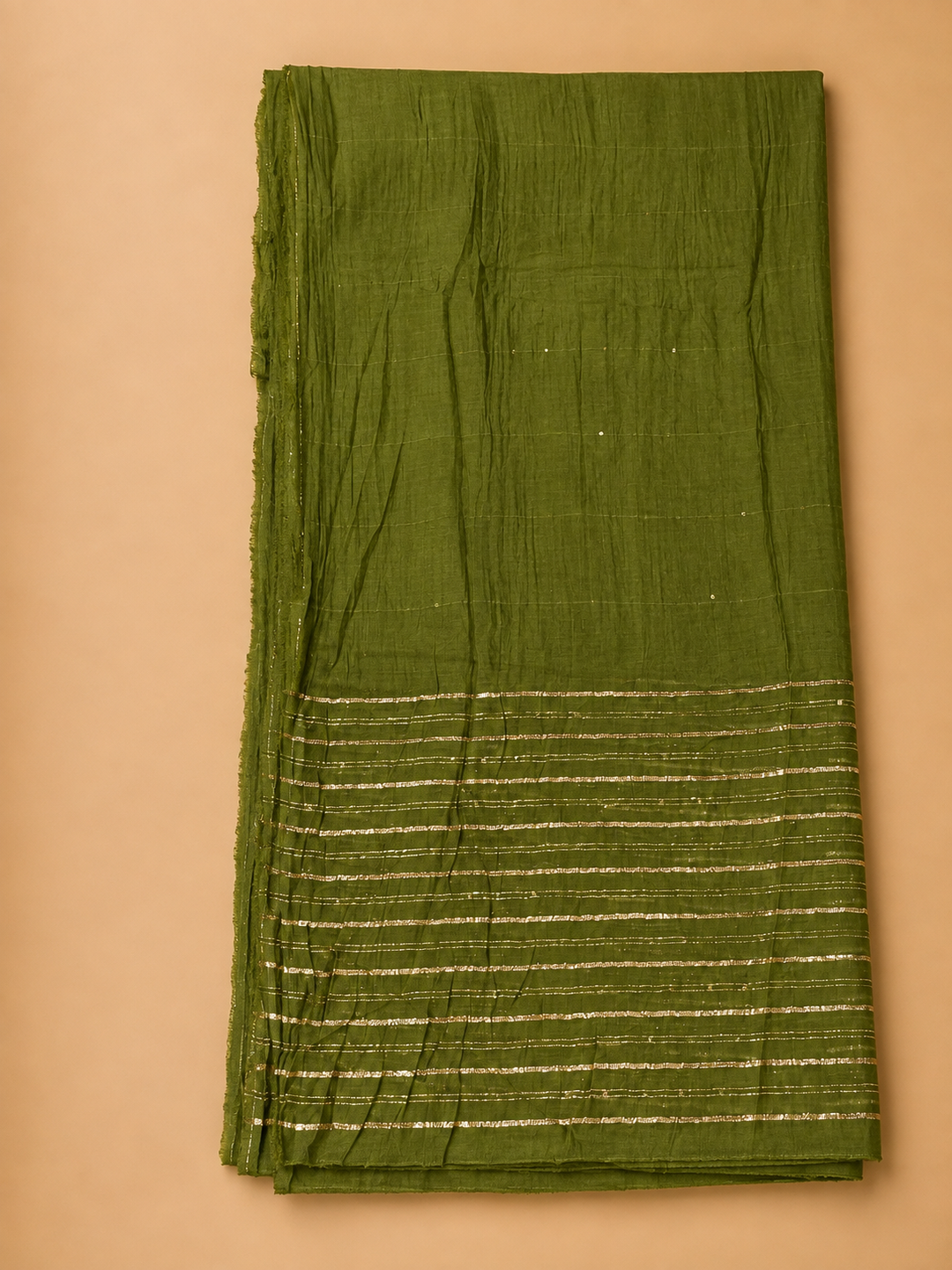 Green Cotton Blend Embroidered Unstitched Dress Material