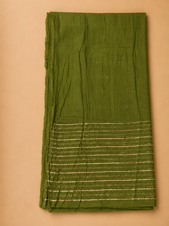 Green Cotton Blend Embroidered Unstitched Dress Material
