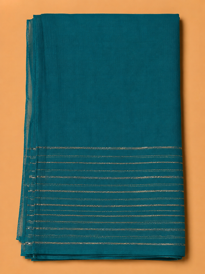 Blue Cotton Blend Embroidered Unstitched Dress Material