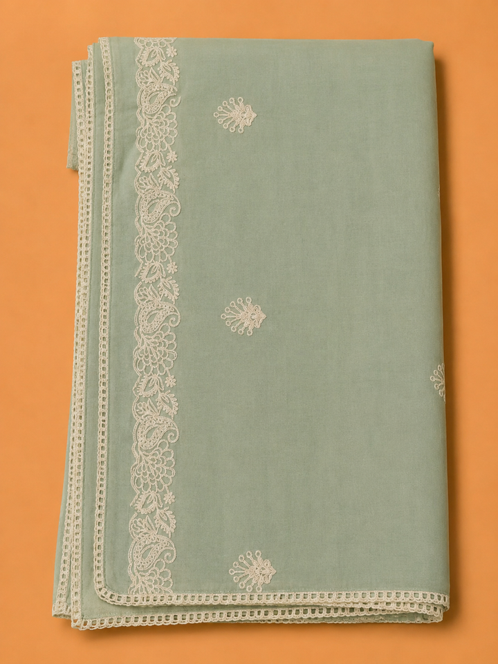 Aqua Chanderi Embroidered Unstitched Dress Material