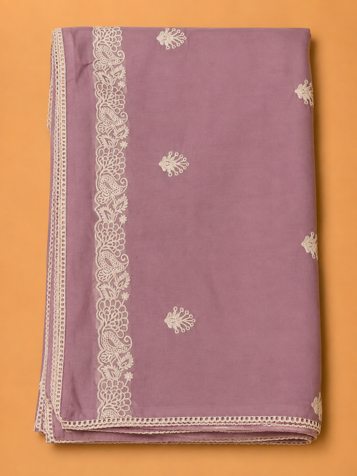 Onion Pink Chanderi Embroidered Unstitched Dress Material