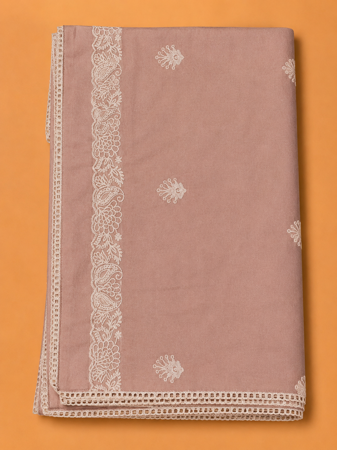 Peach Chanderi Embroidered Unstitched Dress Material