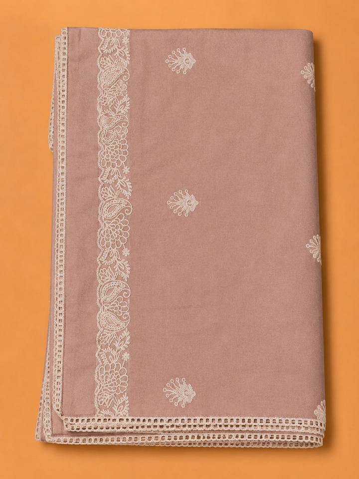 Peach Chanderi Embroidered Unstitched Dress Material