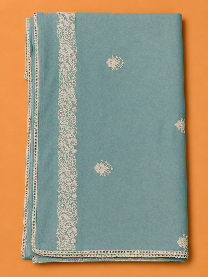Blue Chanderi Embroidered Unstitched Dress Material