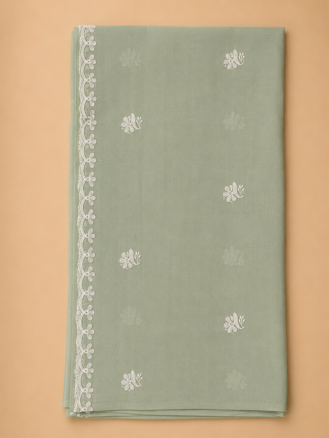 Aqua Chanderi Embroidered Unstitched Dress Material
