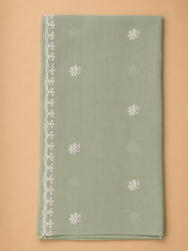 Aqua Chanderi Embroidered Unstitched Dress Material