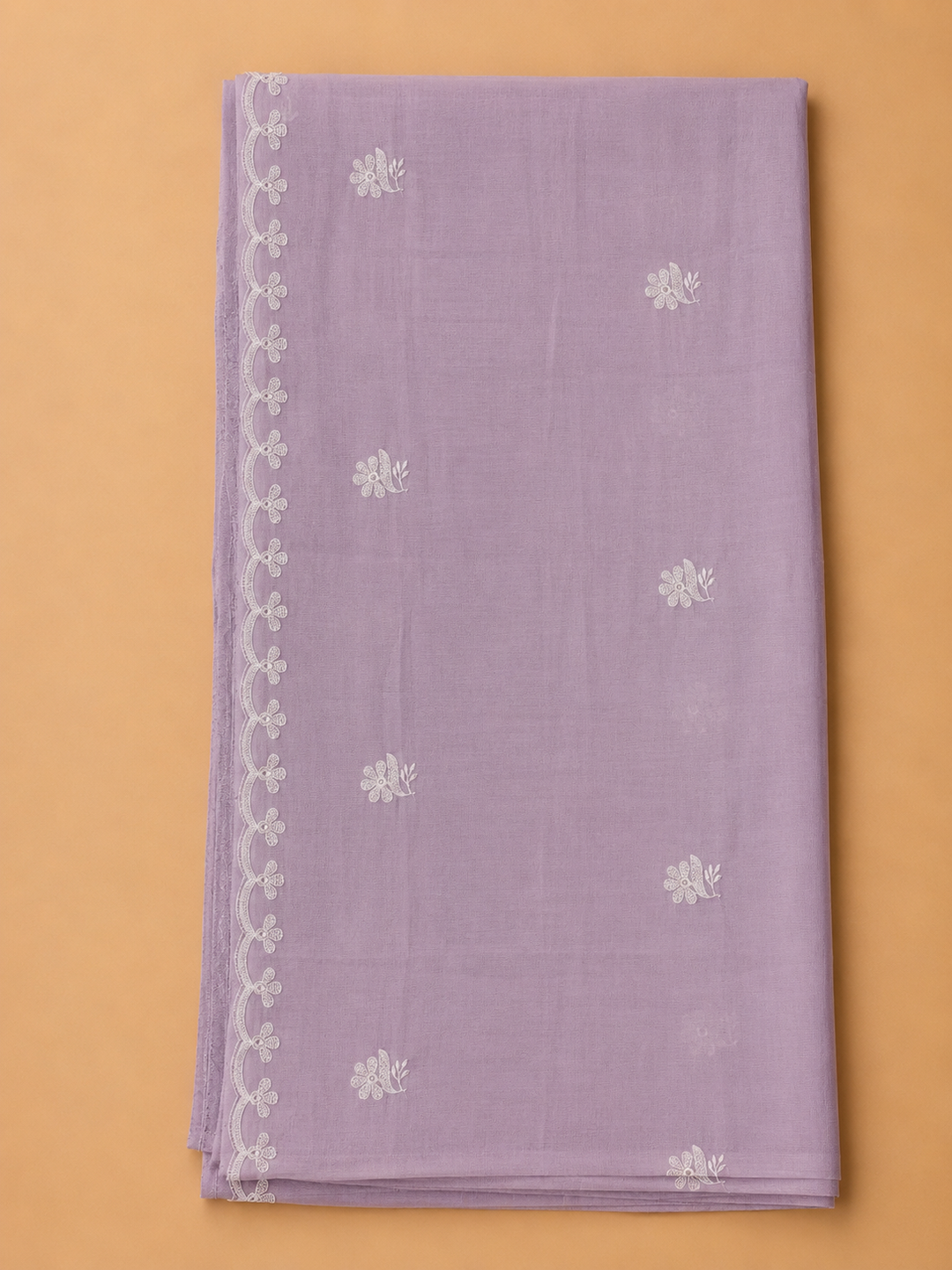Lavender Chanderi Embroidered Unstitched Dress Material