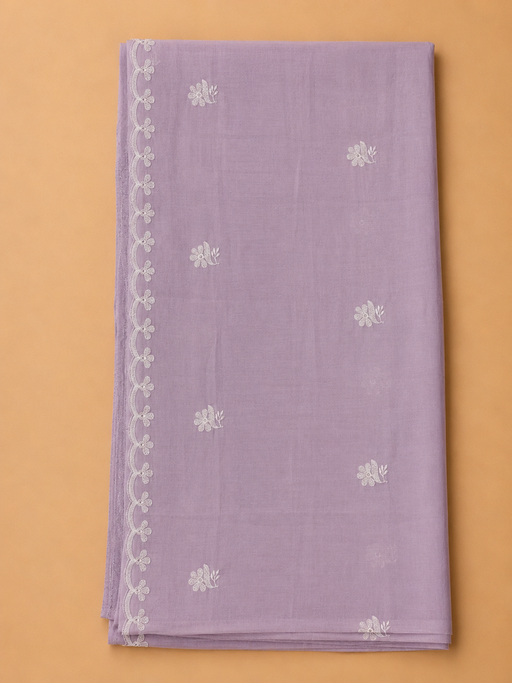 Lavender Chanderi Embroidered Unstitched Dress Material