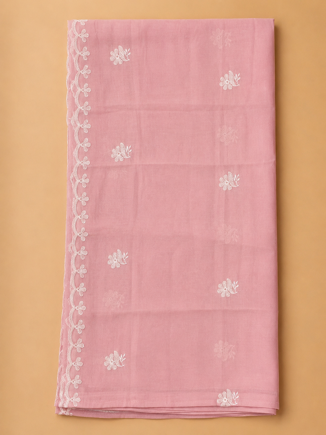 Peach Chanderi Embroidered Unstitched Dress Material