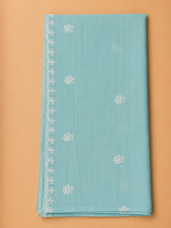 Sky Blue Chanderi Embroidered Unstitched Dress Material