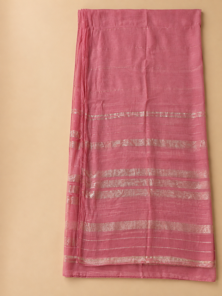 Peach Chanderi Embroidered Unstitched Dress Material