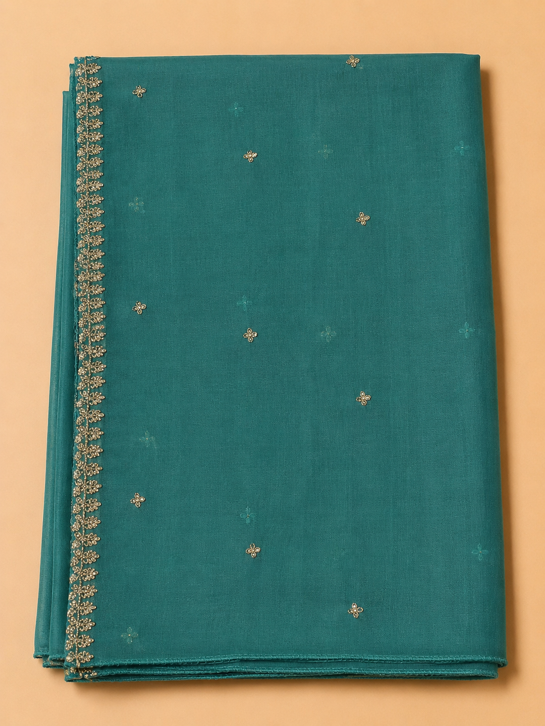 Lake Blue Chanderi Embroidered Unstitched Dress Material