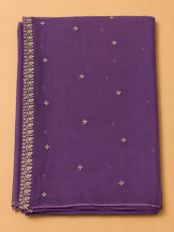 Purple Chanderi Embroidered Unstitched Dress Material