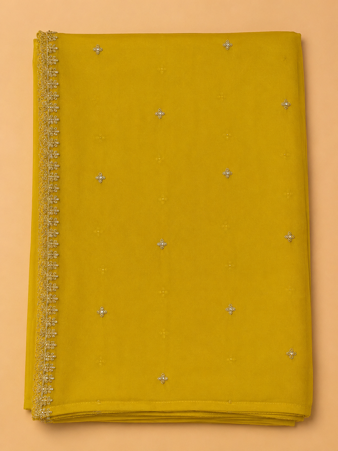 Mustard Chanderi Embroidered Unstitched Dress Material