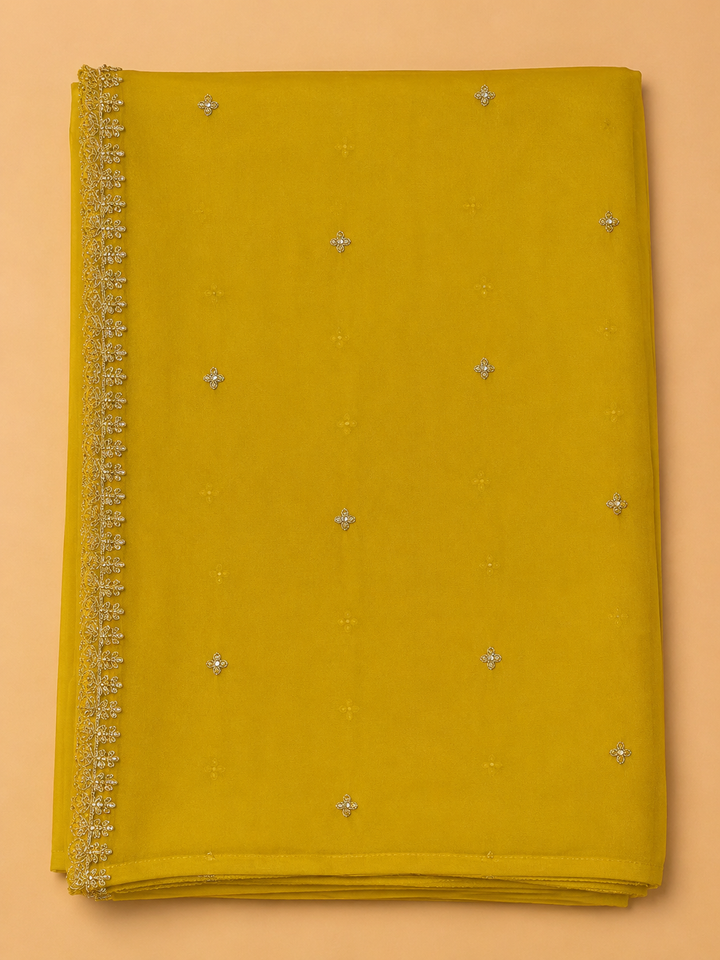 Mustard Chanderi Embroidered Unstitched Dress Material
