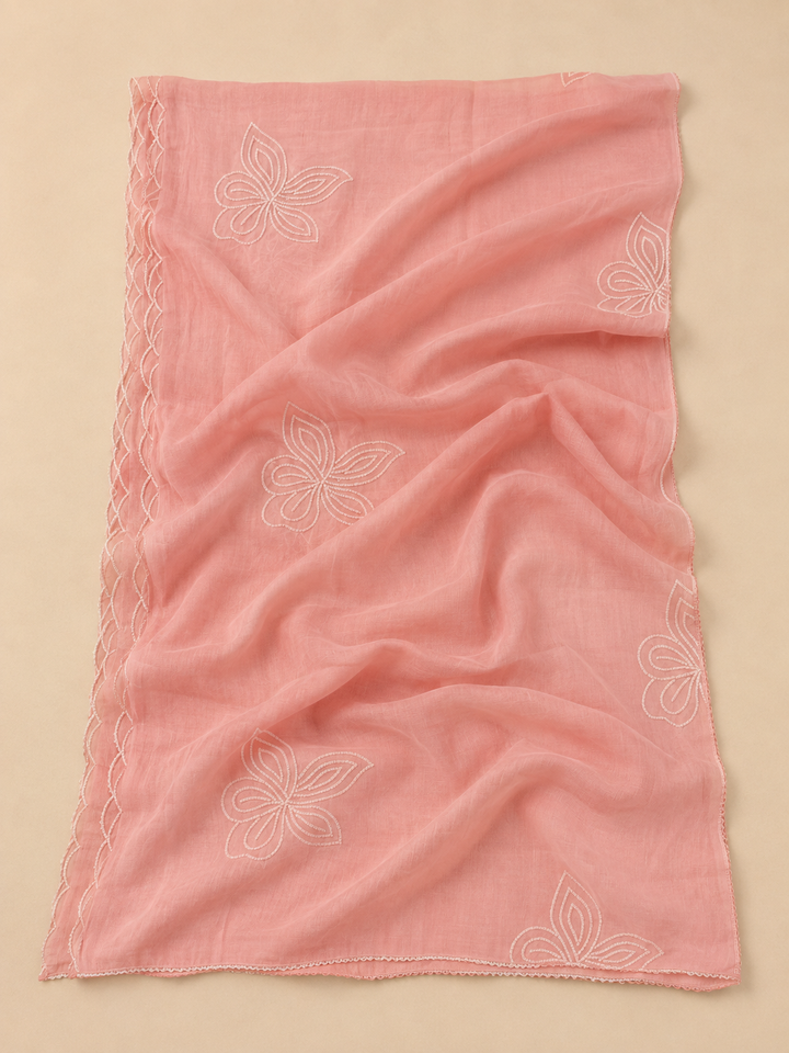 Peach Chanderi Embroidered Unstitched Dress Material