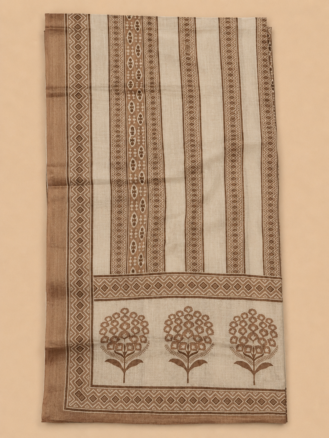 Beige Linen Blend Printed Unstitched Dress Material