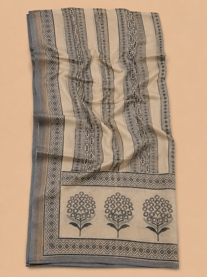 Grey Linen Blend Printed Unstitched Dress Material