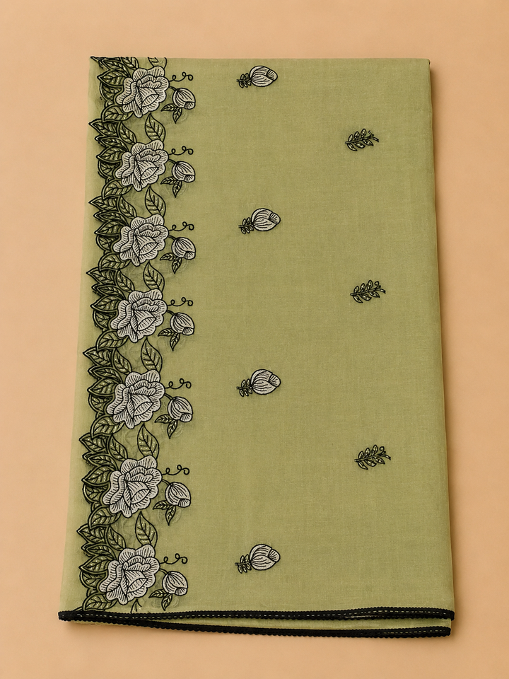 Pista Green Chanderi Embroidered Unstitched Dress Material