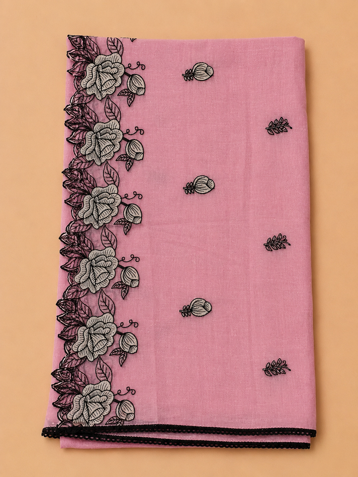 Pink Chanderi Embroidered Unstitched Dress Material