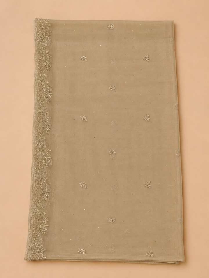 Beige Tissue Embroidered Unstitched Dress Material