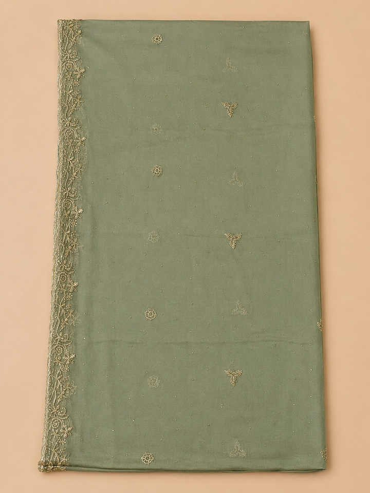 Pista Green Tissue Embroidered Unstitched Dress Material