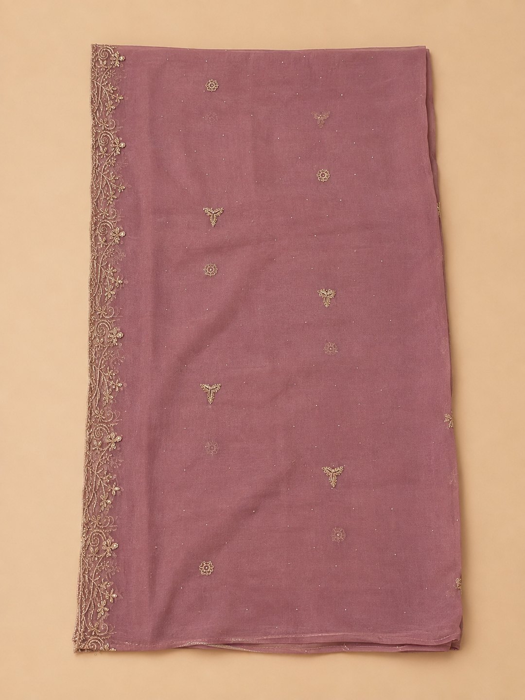 Onion Pink Tissue Embroidered Unstitched Dress Material