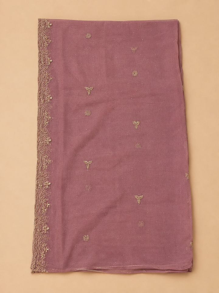 Onion Pink Tissue Embroidered Unstitched Dress Material