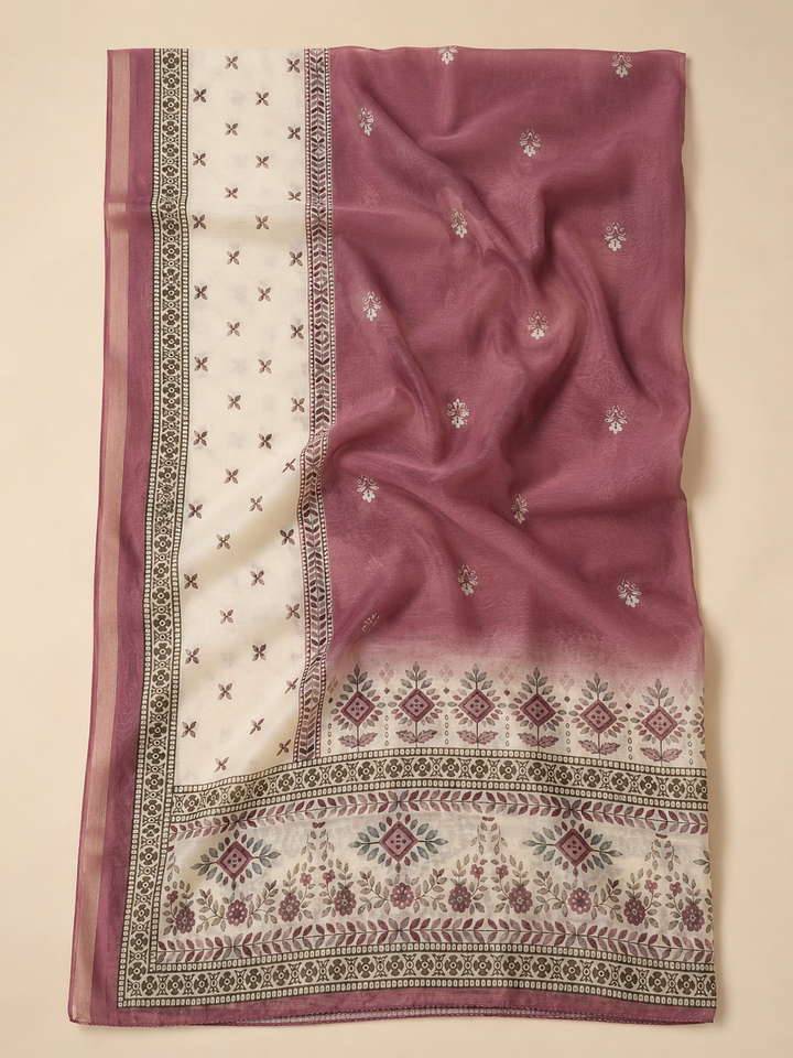 Onion Pink Linen Blend Printed Unstitched Dress Material