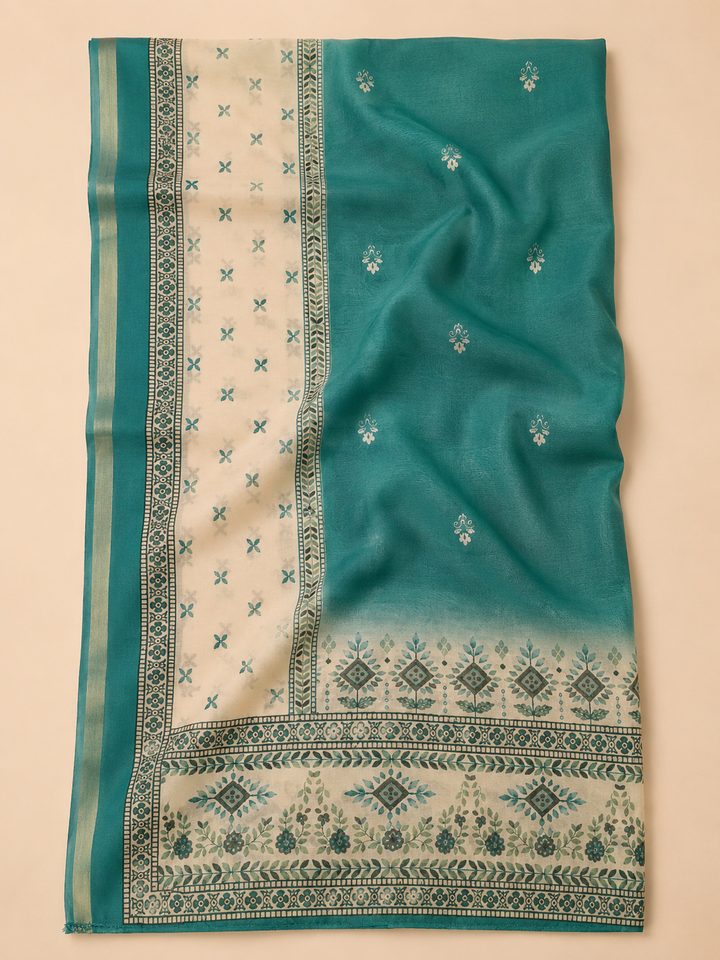 Green Linen Blend Printed Unstitched Dress Material
