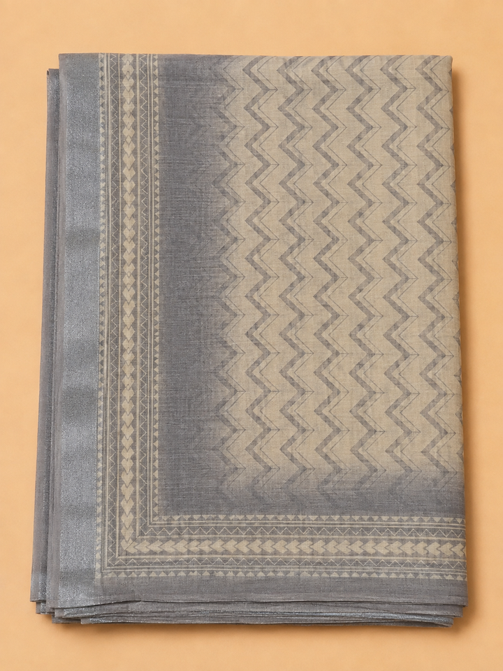 Grey Linen Blend Embroidered Unstitched Dress Material