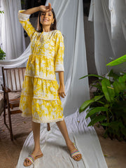 Floral Printed & Embroidered Cotton Dress