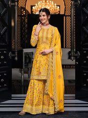 Zari Embroidery Chinnon Semi Stitched Suit