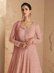 Embroidered Sequin Georgette Kurta With Pant And Dupatta