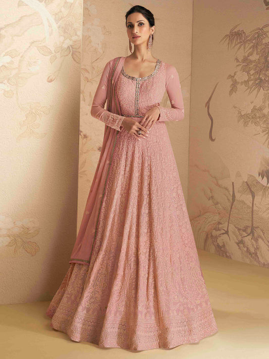 Embroidered Sequin Georgette Kurta With Pant And Dupatta