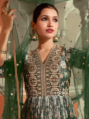 Embroidered Georgette A Line Gown With Dupatta