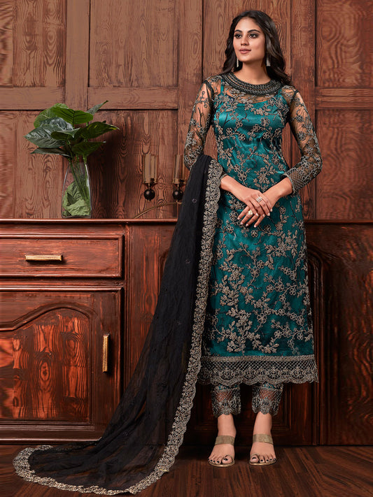 Zari Work Net Semi Stitched Suit