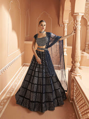 Embelished Velvet Unstitched Choli With Lehenga & Dupatta