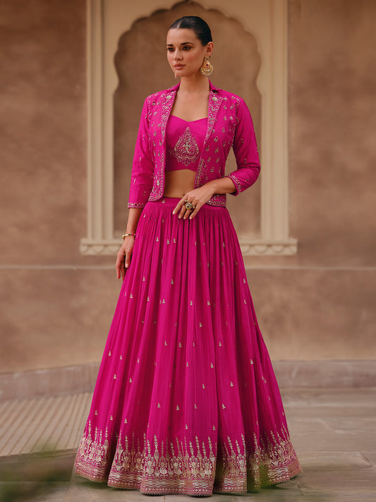 Sequins Work Jacket Style Georgette Lehenga